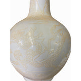 Chinese Off White Porcelain Dimensional Phoenix Dragon Round Vase ws1369S