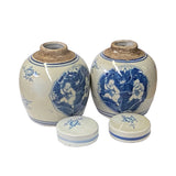 Pair Blue White Small Oriental Double Kids Porcelain Ginger Jars ws1378S