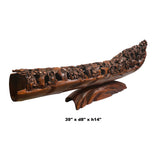 Chinese Bamboo Carved Curved Boat Shape 18 Lohons Display Art ws1391S