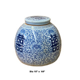 Chinese Blue & White Flower Double Happiness Porcelain Ginger Jar ws1392S