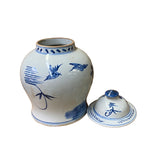 Chinese Blue White Porcelain Flower Birds Graphic Temple Jar ws1393S