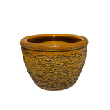 Chinese Ceramic Dragons Relief Motif Yellow Brown Color Pot Planter ws1396S