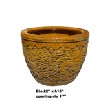 Chinese Ceramic Dragons Relief Motif Yellow Brown Color Pot Planter ws1396S