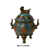 Chinese Metal Blue Enamel Cloisonné Round Ding Shape Incense Burner ws1416S