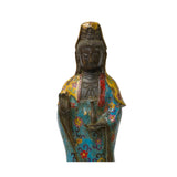Vintage Metal Blue Yellow Enamel Cloisonné Standing Kwan Yin Statue ws1426S