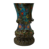 Vintage Metal Blue Yellow Enamel Cloisonné Standing Kwan Yin Statue ws1426S