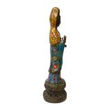 Vintage Metal Blue Yellow Enamel Cloisonné Standing Kwan Yin Statue ws1426S