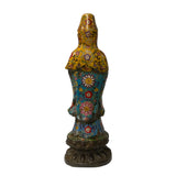 Vintage Metal Blue Yellow Enamel Cloisonné Standing Kwan Yin Statue ws1426S