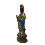 Vintage Metal Blue Yellow Enamel Cloisonné Standing Kwan Yin Statue ws1426S