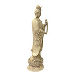 Oriental Vintage Finish Off White Ivory Color Porcelain Kwan Yin Statue ws1440S
