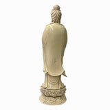 Oriental Vintage Finish Off White Ivory Color Porcelain Kwan Yin Statue ws1440S