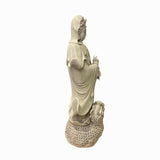 Oriental Vintage Finish Off White Ivory Color Porcelain Kwan Yin Statue ws1444S