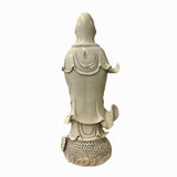 Oriental Vintage Finish Off White Ivory Color Porcelain Kwan Yin Statue ws1444S