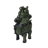 Chinese Green Black Ancient Rhino Head Accent Ding Display Vessel ws1447S