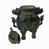 Chinese Green Black Ancient Rhino Head Accent Ding Display Vessel ws1447S