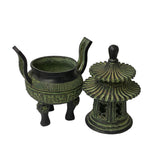 Small Chinese Green Black Ancient Pagoda Tower Incense Holder Display ws1448BS