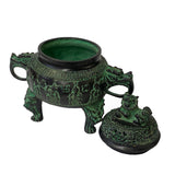 Chinese Green Black Ancient Ding Shape Incense Holder Display ws1452S