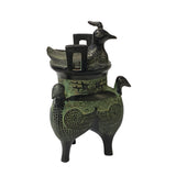 Chinese Green Black Ancient Ding Shape Incense Holder Display ws1453S