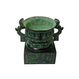 Chinese Green Black Vessel Ancient Ding Container Jar Display ws1473S