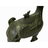 Chinese Green Black Ancient Peacock Bird Incense Holder Display Vessel ws1486S