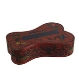 Chinese Distressed Red Lacquer Ribbon Shape Treasure Box ws149S