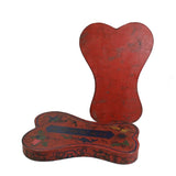 Chinese Distressed Red Lacquer Ribbon Shape Treasure Box ws149S