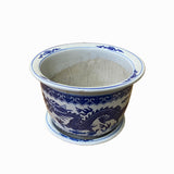 Chinese Blue White Double Dragon Porcelain Round Pot Planter ws1506S