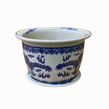 Chinese Blue White Double Dragon Porcelain Round Pot Planter ws1506S