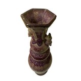 Plum Purple Distressed Ceramic Hexagon Mouth Artistic Narrow Vase ws1509S