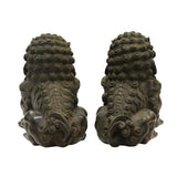 Pair Chinese Distressed Brown Black Marble Like Fengshui Foo Dogs ws287S