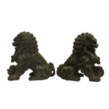 Pair Chinese Distressed Brown Black Marble Like Fengshui Foo Dogs ws287S