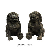 Pair Chinese Distressed Brown Black Marble Like Fengshui Foo Dogs ws287S