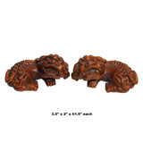 Chinese Pair Wood Carved Mini Foo Dog FengShui Figures ws297S