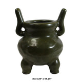 Chinese Handmade Dark Olive Army Green Ceramic Accent Ding Holder ws323S