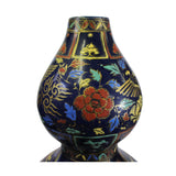 Chinese Vintage Navy Blue Base Gourd Shape People Graphic Ceramic Vase ws337S
