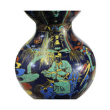 Chinese Vintage Navy Blue Base Gourd Shape People Graphic Ceramic Vase ws337S
