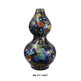 Chinese Vintage Navy Blue Base Gourd Shape People Graphic Ceramic Vase ws337S