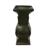 Chinese Handmade Dark Olive Army Green Ceramic Accent Vase ws348S