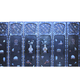 Vintage Jade Color Stone Shell Inlaid Black Lacquer Wood Screen 8 Panels ws364S