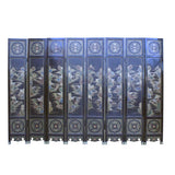 Vintage Jade Color Stone Shell Inlaid Black Lacquer Wood Screen 8 Panels ws364S
