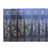 Vintage Jade Color Stone Shell Inlaid Black Lacquer Wood Screen 8 Panels ws364S