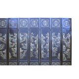 Vintage Jade Color Stone Shell Inlaid Black Lacquer Wood Screen 8 Panels ws364S
