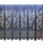 Vintage Jade Color Stone Shell Inlaid Black Lacquer Wood Screen 8 Panels ws364S