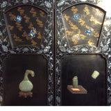 Vintage Jade Color Stone Shell Inlaid Black Lacquer Wood Screen 8 Panels ws364S