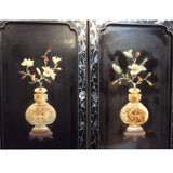 Vintage Jade Color Stone Shell Inlaid Black Lacquer Wood Screen 8 Panels ws364S