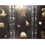 Vintage Jade Color Stone Shell Inlaid Black Lacquer Wood Screen 8 Panels ws364S