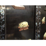 Vintage Jade Color Stone Shell Inlaid Black Lacquer Wood Screen 8 Panels ws364S