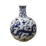 Chinese Blue White Porcelain Dragon Graphic Fat Body Vase ws370S