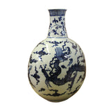 Chinese Blue White Porcelain Dragon Graphic Fat Body Vase ws370S