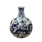 Chinese Blue White Porcelain Dragon Graphic Fat Body Vase ws370S